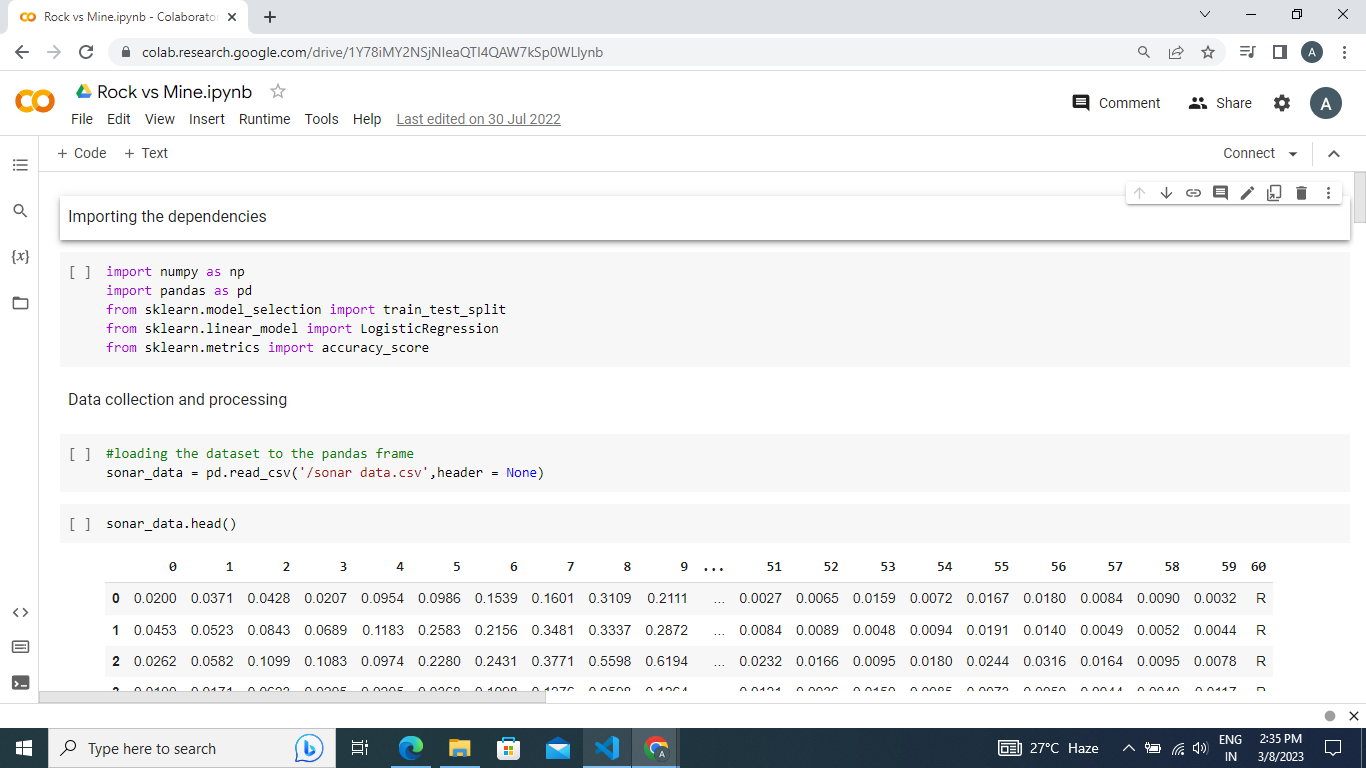Rock vs Mine ML model